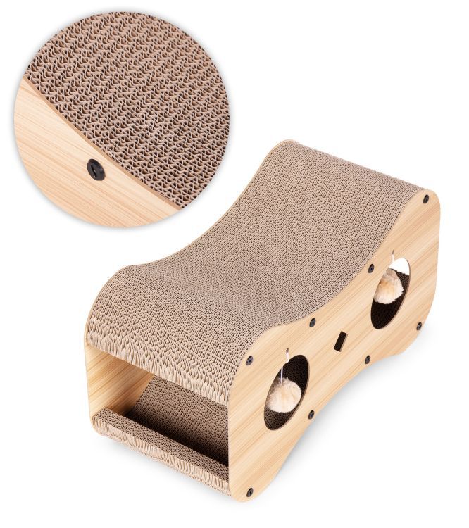 Petsi Kattenkrabber met Huisje - Karton & MDF - 55 cm - Met Pompons