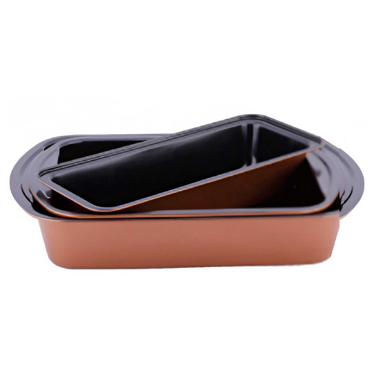 Platinum Bak- en Ovenschalen Set - 3-delig - Antiaanbaklaag & Silicongrepen - Stapelbaar