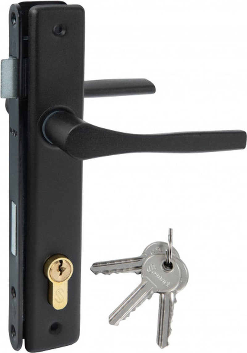 Gate lock with key - Black - Gate fitting - Cylinder - Door handle - Cylinder lock