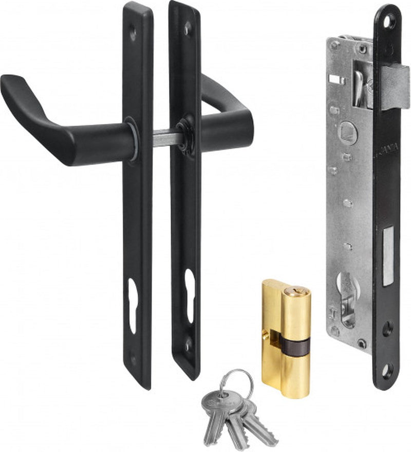 Gate lock with key - Black - Gate fitting - Cylinder - Door handle - Cylinder lock