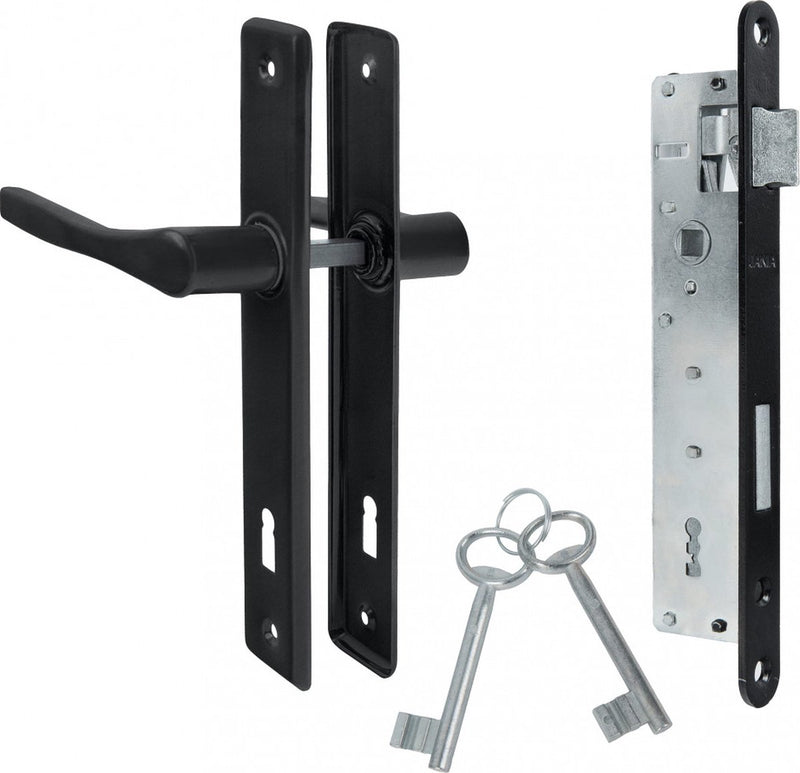Gate lock with key - Black - Gate fitting - Cylinder - Door handle - Keypad lock