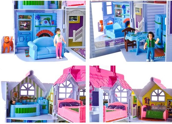 Poppenhuis Uitklapbaar - Opvouwbaar huis voor poppen - Moderne Uitstraling Barbiehuis - Inclusief Meubeltjes - Poppenhuis met Kamer Meubels - Draagbaar Poppenhuis