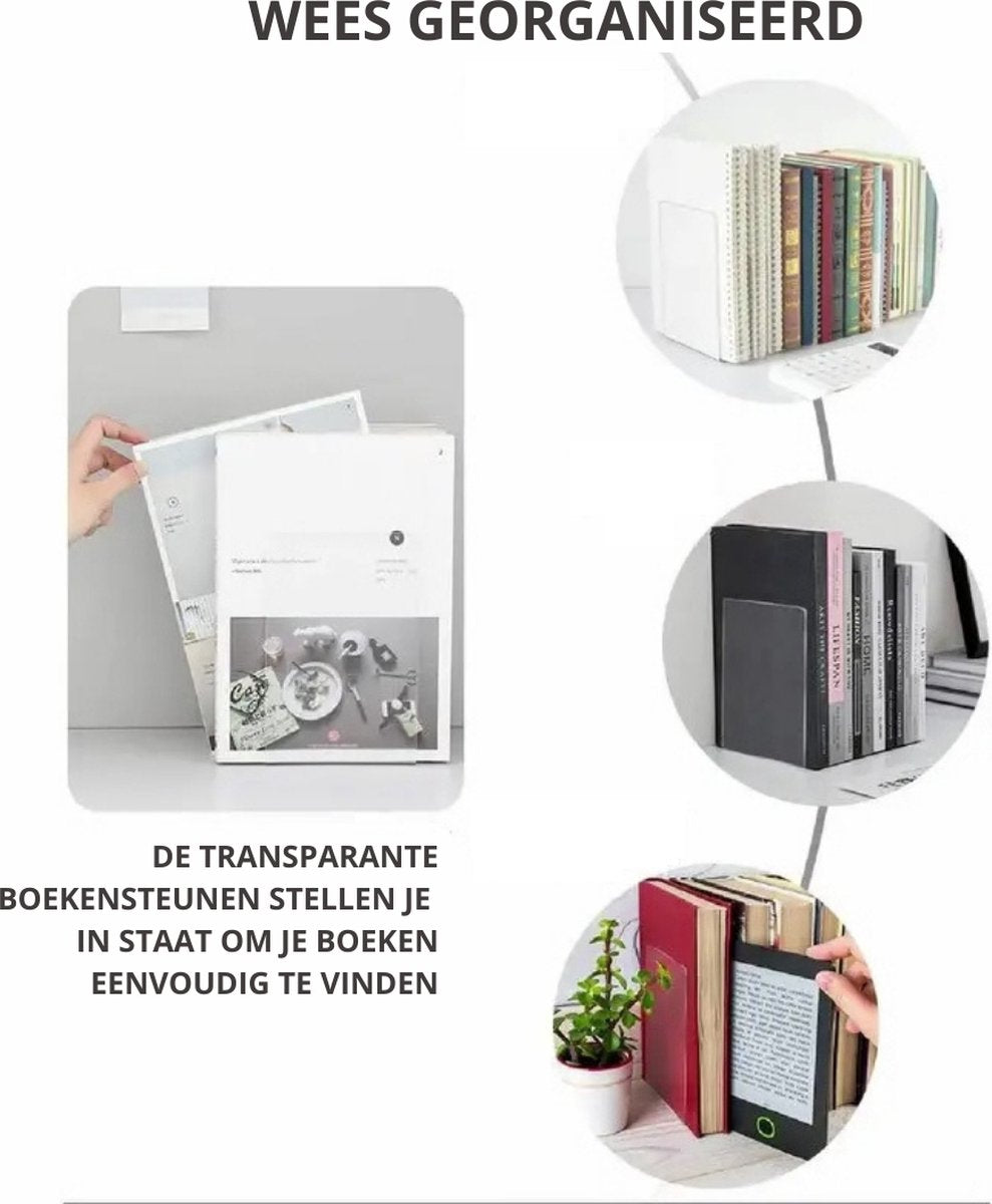 Ruhhy - Doorzichtig Boekensteun Plexiglas - XL - Set van 6 - Boekenstandaard - Boekenhouder - Boeksteun - Book Holder