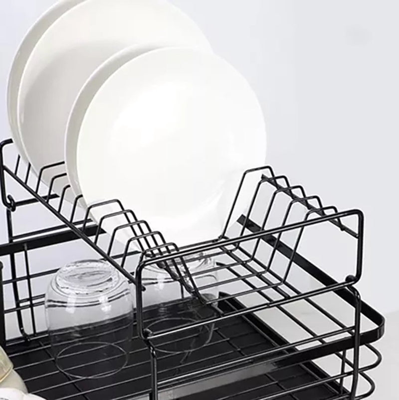 MONOO Dish Rack with Removable Drip Tray - Black - Dishwashing Rack - Dishwashing Drainer - Drying Rack - Cutlery Basket - Washing - Drying