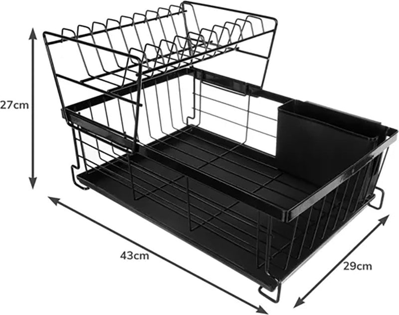MONOO Dish Rack with Removable Drip Tray - Black - Dishwashing Rack - Dishwashing Drainer - Drying Rack - Cutlery Basket - Washing - Drying