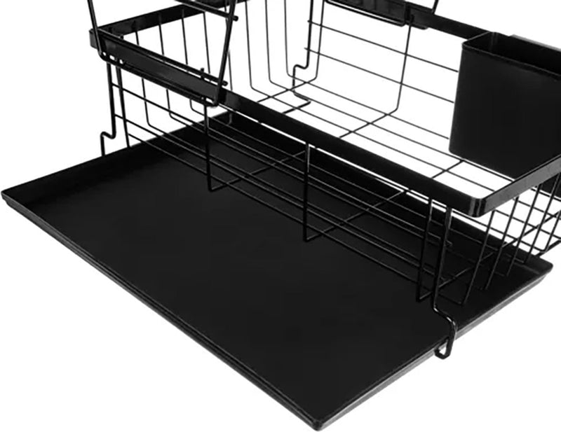 Ruhhy Dish Rack with Drip Tray - Black - Dish Drainer Drying Rack with Cutlery Basket
