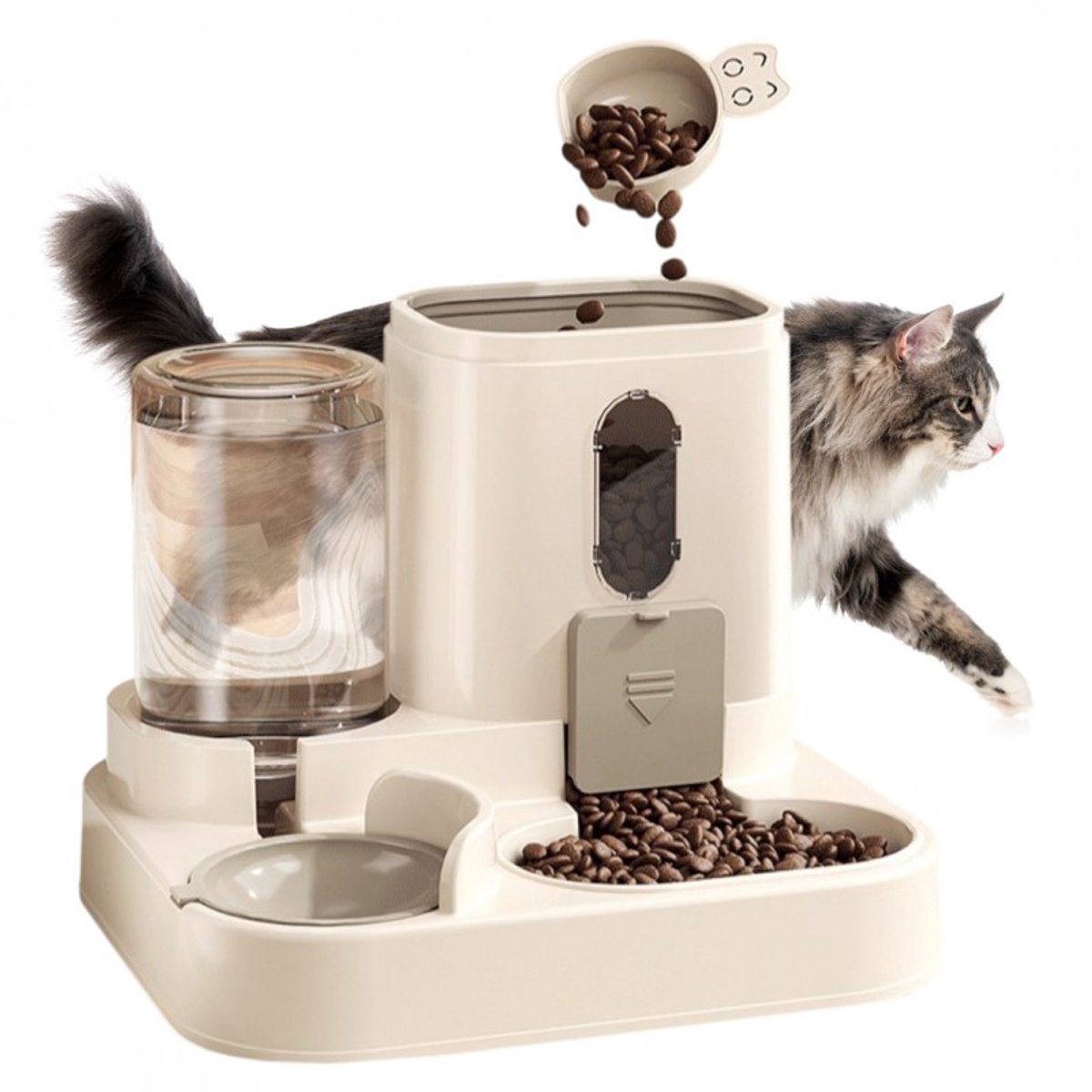 TEKZEN Automatische Voer- en Drinkbak 2-in-1 - Cremé - 25x23x20cm - Voor Hond & Kat