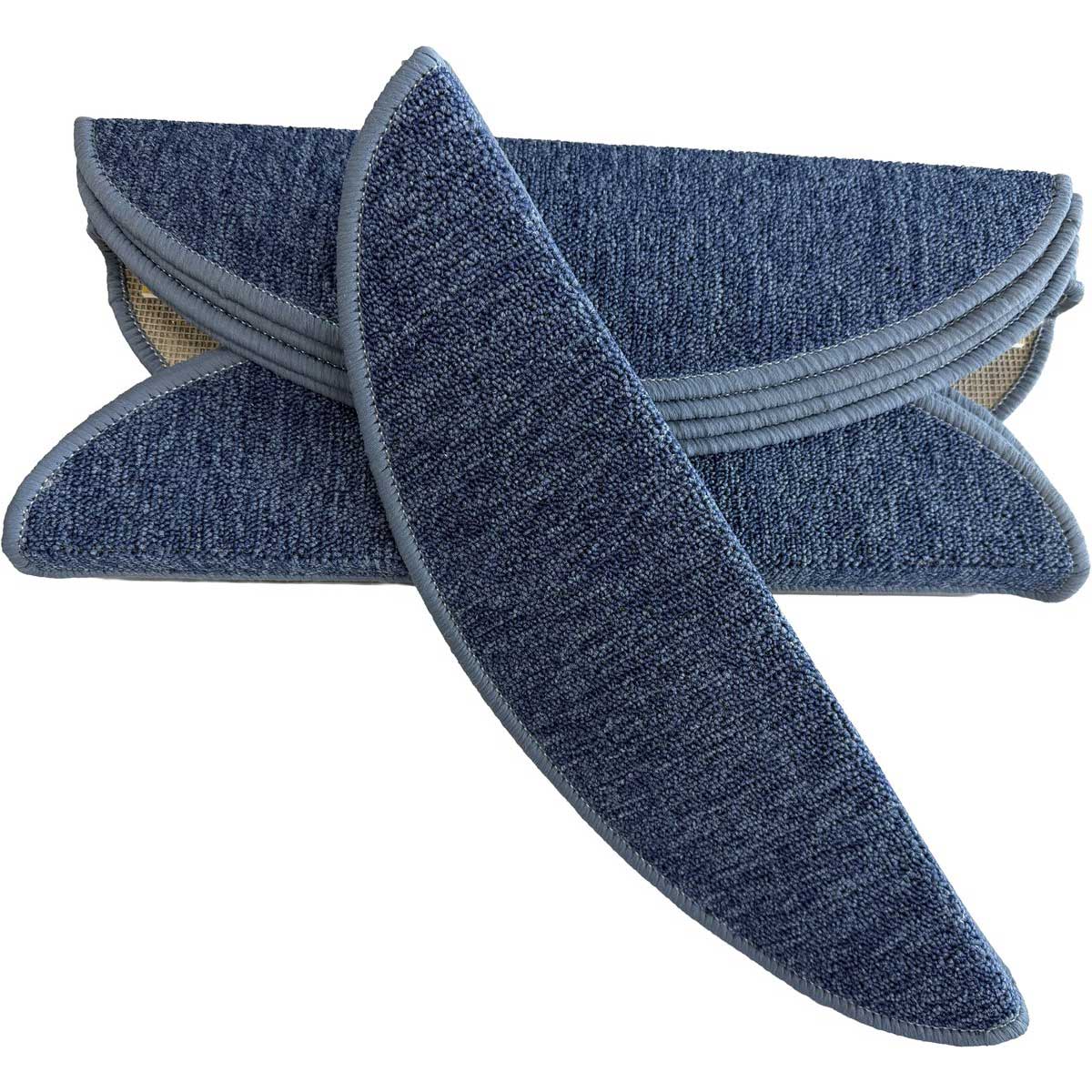 TEKZEN Trapmatten Set - Blauw Bouclé - 15 Stuks - 56x17x3cm - Zelfklevende Halve Maantjes voor Trap