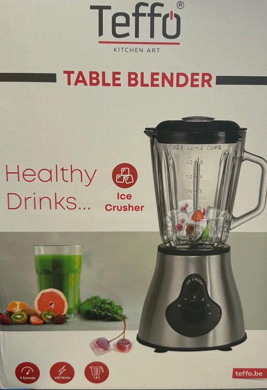 Teffo Blender met Ice Crush en Pulse - 4 Cups - 5 Speeds - 400W - 1,5 L