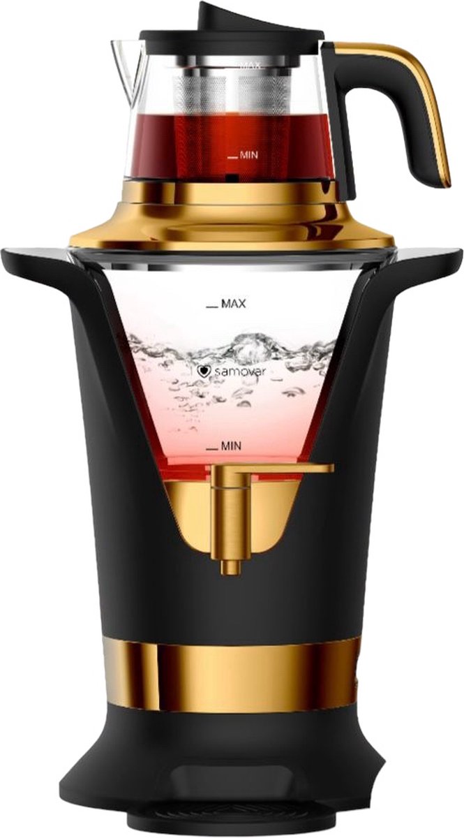 Teffo Elektrische Samovar - Turkse Theemaker - Semaver - 1500W - Zwart/Goud - Turkish Tea