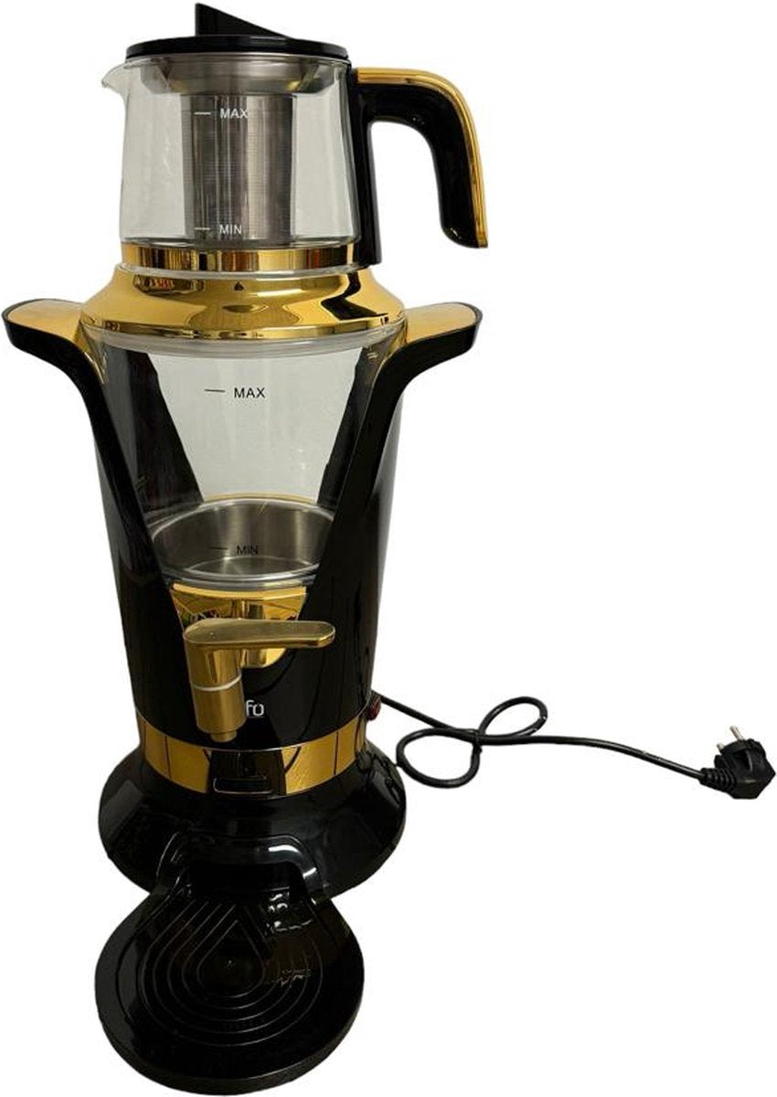 Teffo Elektrische Samovar - Turkse Theemaker - Semaver - 1500W - Zwart/Goud - Turkish Tea