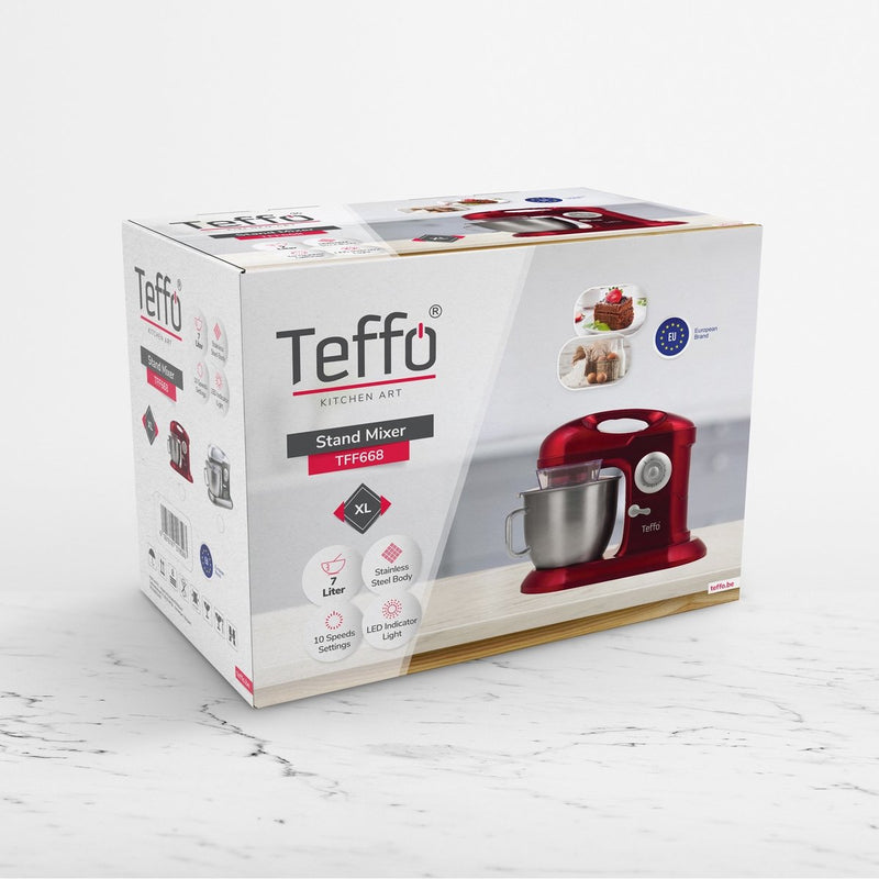 Teffo Küchenmixer XL – 7 l – 1200 W – Küchenmaschine – Mixer – mit Rührschüssel – Edelstahl