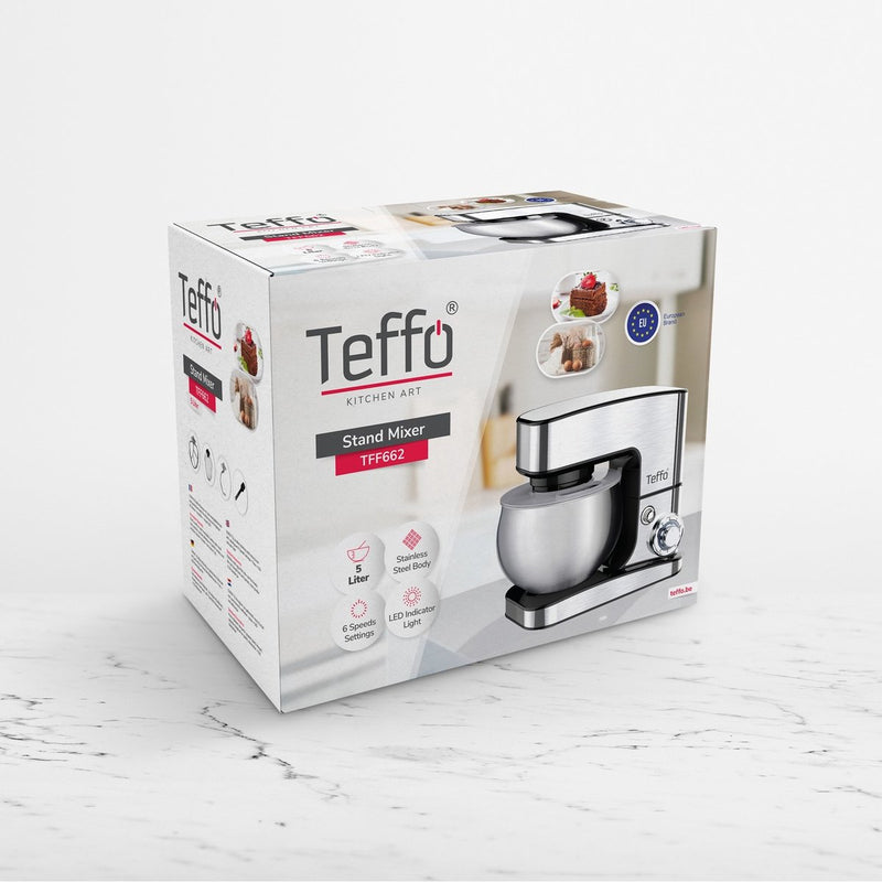Teffo Multifunktionsmixer/Küchenmaschine – 5 l – 1300 W – Küchenmaschine – mit Rührschüssel – Edelstahl