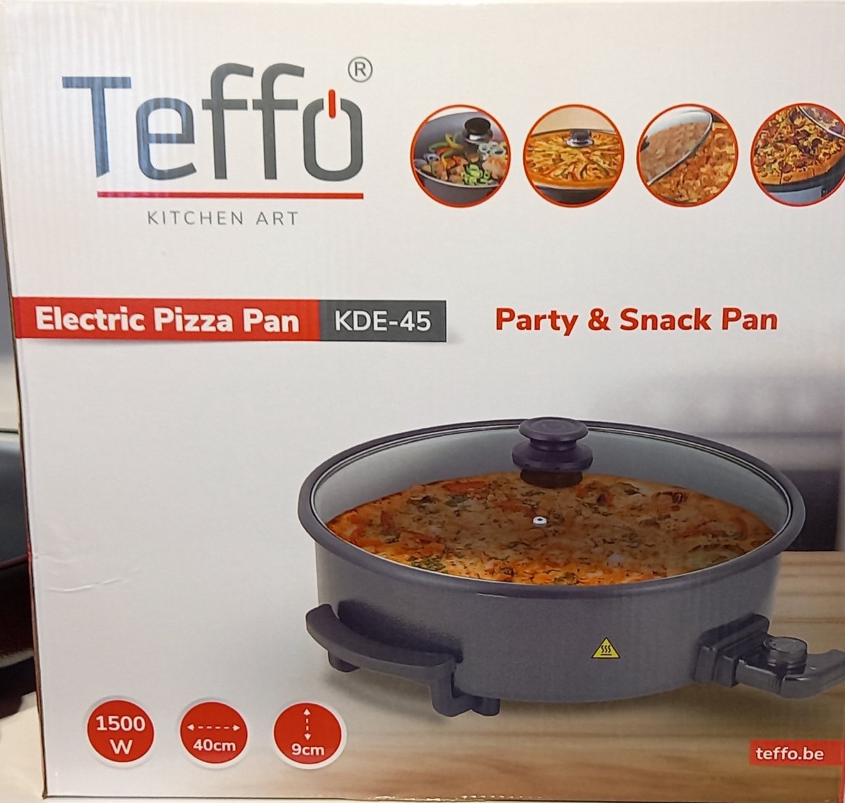 Teffo pizza pan - elektrisch - hapjespan - 1500 W - 40 cm - 9 cm hoog