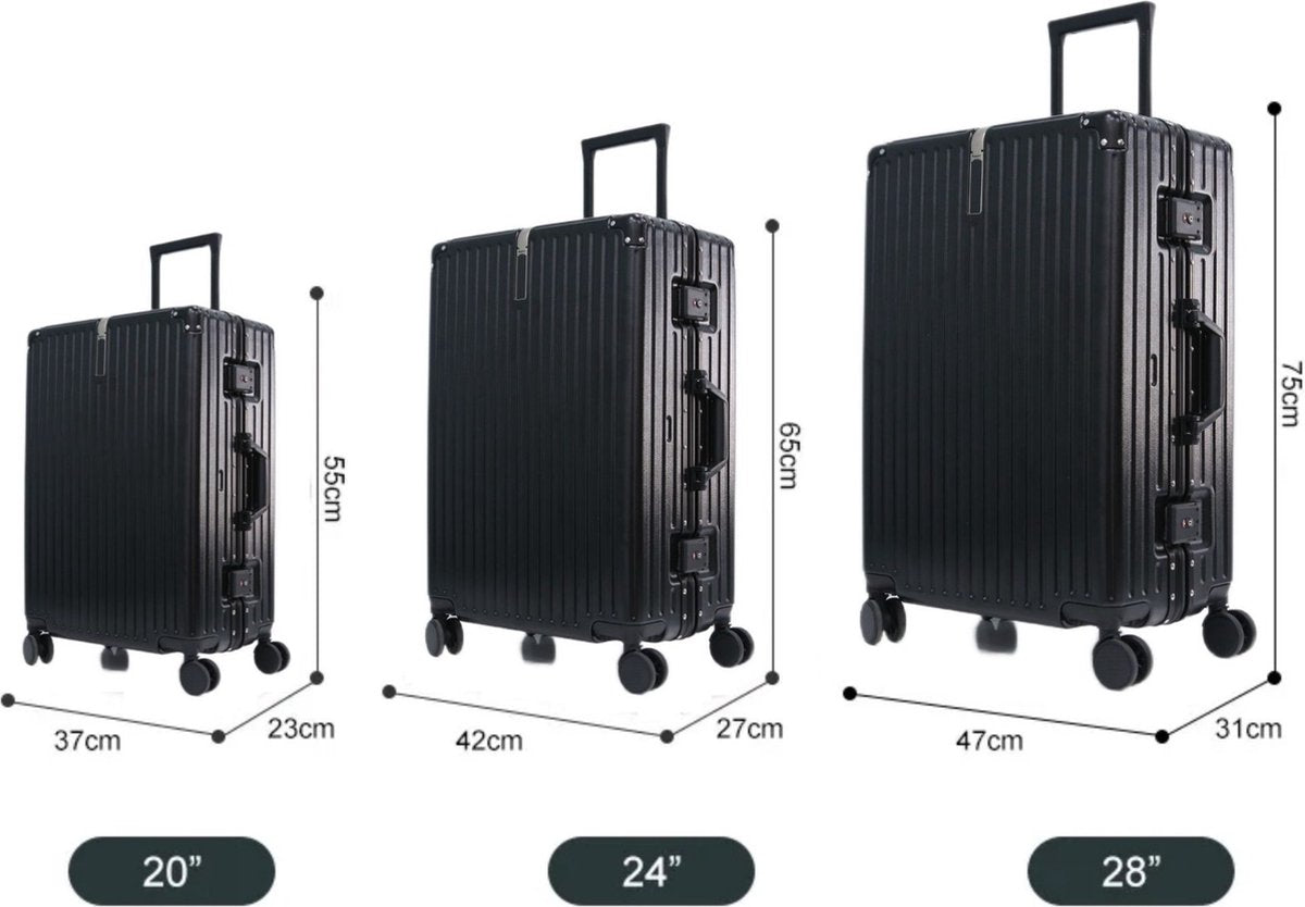 Traveleo Aluminium Kofferset - 3-delig - TSA Cijferslot - Aluminum Frame - Reiskoffer - Trolleyset - Reis Kofferset - Luggage