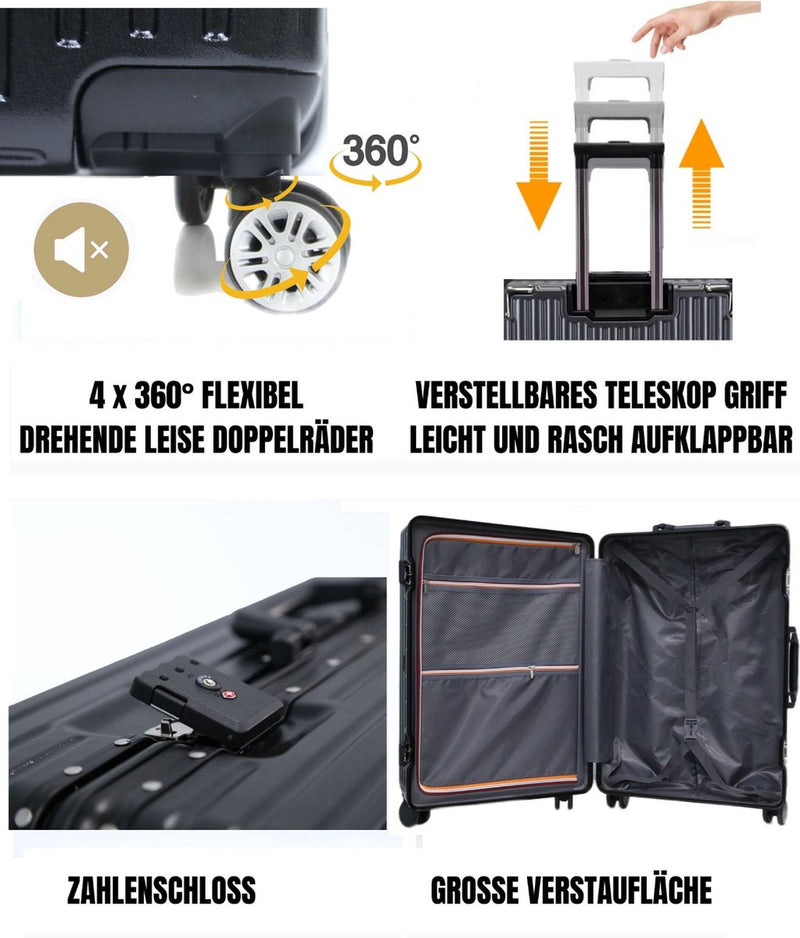 Traveleo Aluminium-Koffer-Set – 3-teilig – TSA-Zahlenschloss – Aluminiumrahmen – Reisekoffer – Trolley-Set – Reisekoffer-Set – Gepäck