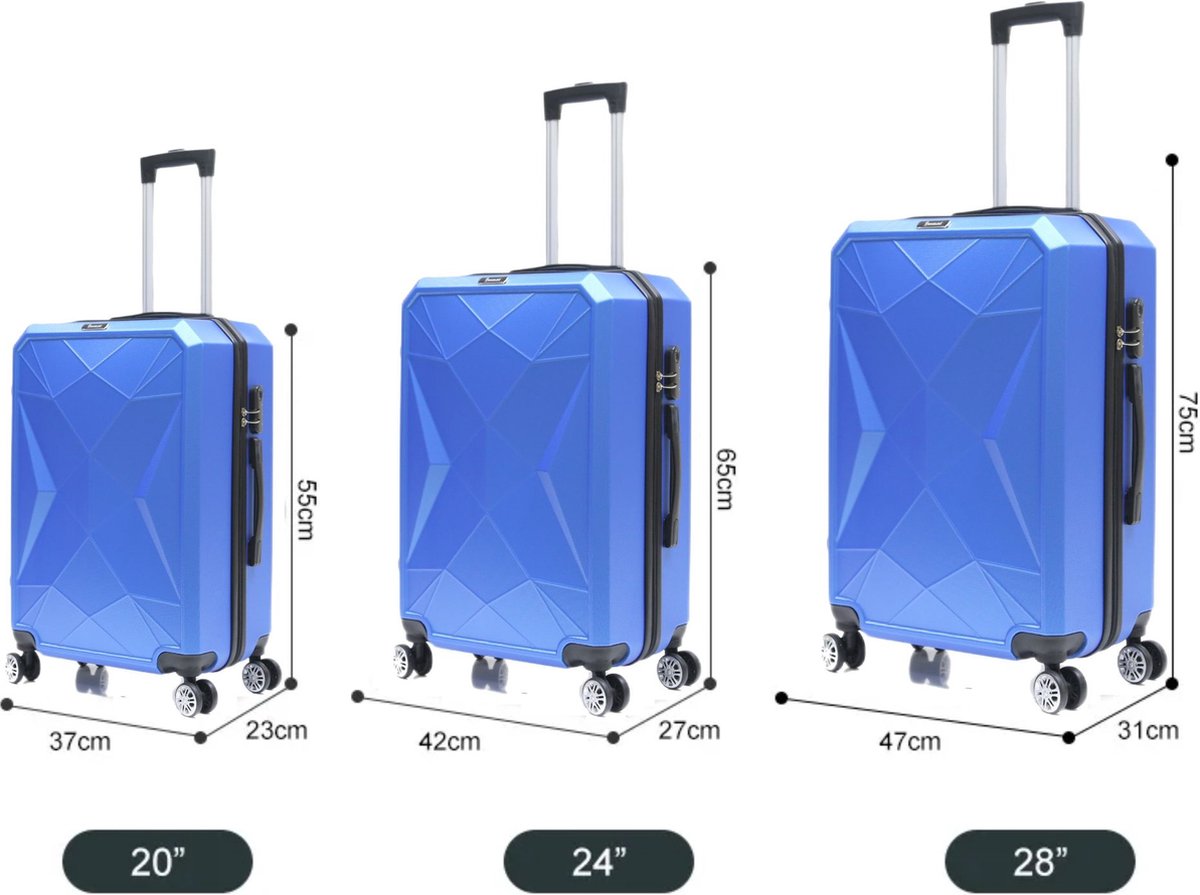 Traveleo Diamond Kofferset Blauw - Cijferslot - Lichtgewicht - Reiskoffer - Travel Luggage - TEKZEN