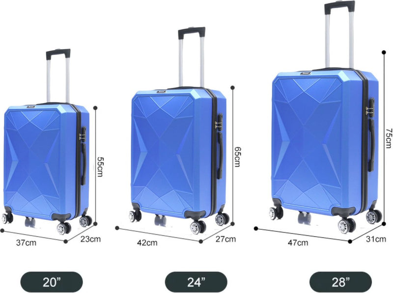 Traveleo Diamond Suitcase Set Blue - Combination Lock - Lightweight - Travel Suitcase - Travel Luggage