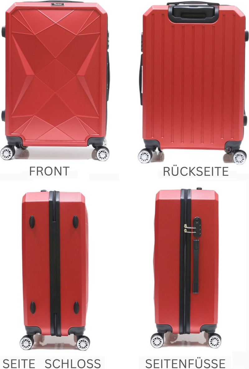 Traveleo Diamond Kofferset Rood - Cijferslot - Lichtgewicht - Reiskoffer - Travel Luggage