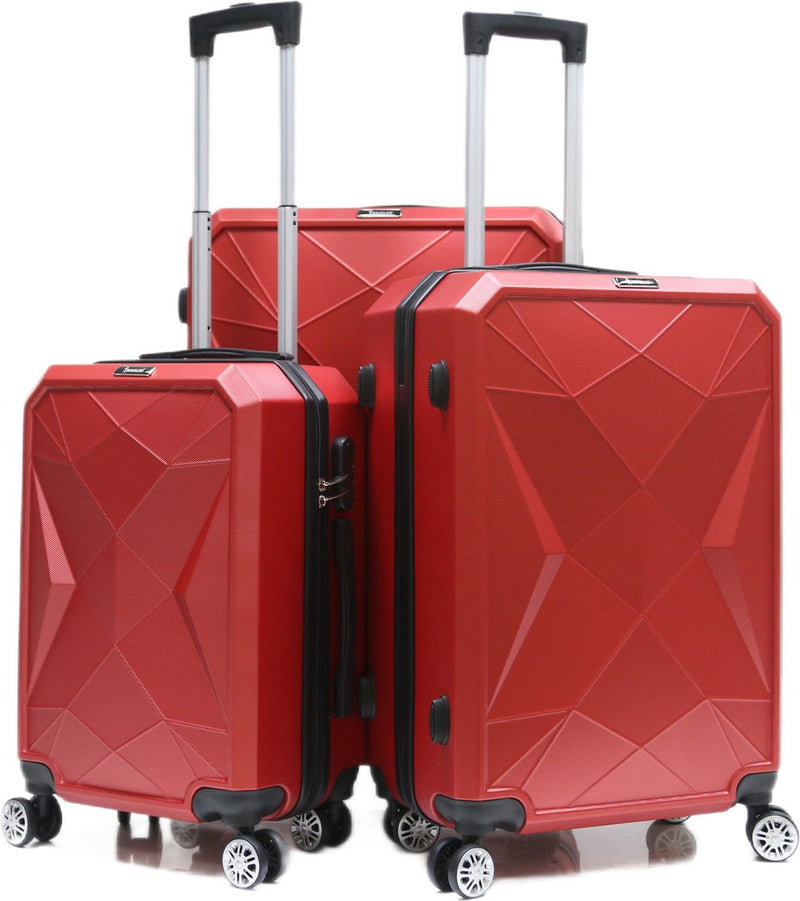 Traveleo Diamond Suitcase Set Red - Combination Lock - Lightweight - Travel Suitcase - Travel Luggage