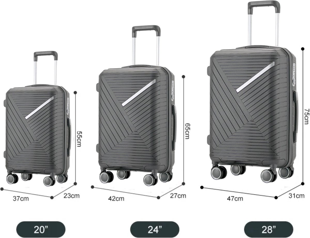 Traveleo Suitcase set 3-piece - Combination lock - Lightweight - Travel suitcase - Gray