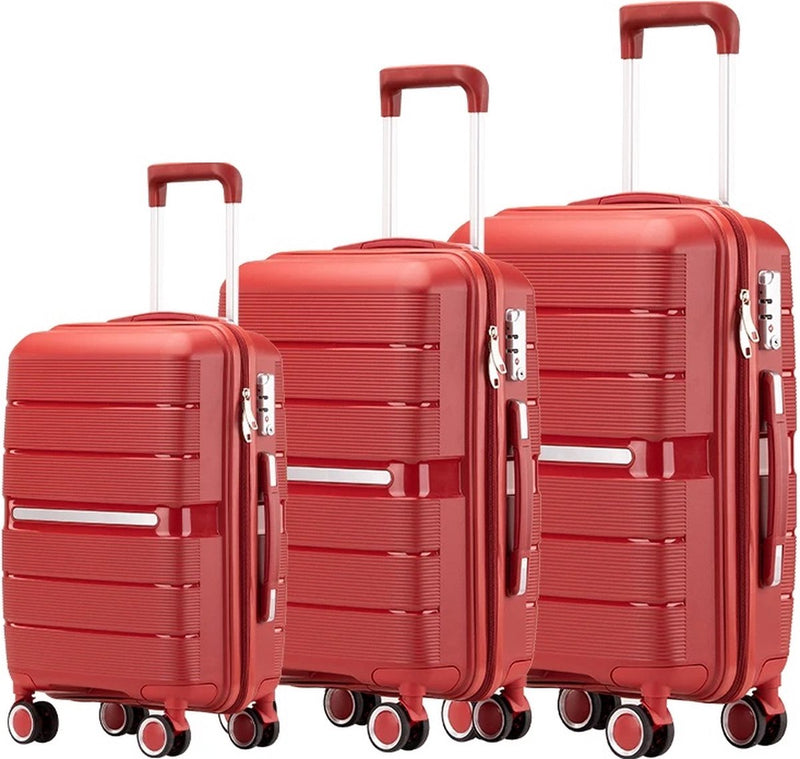Traveleo Kofferset 3-teilig - Zahlenschloss - Leichtgewicht - Reisekoffer - Rot