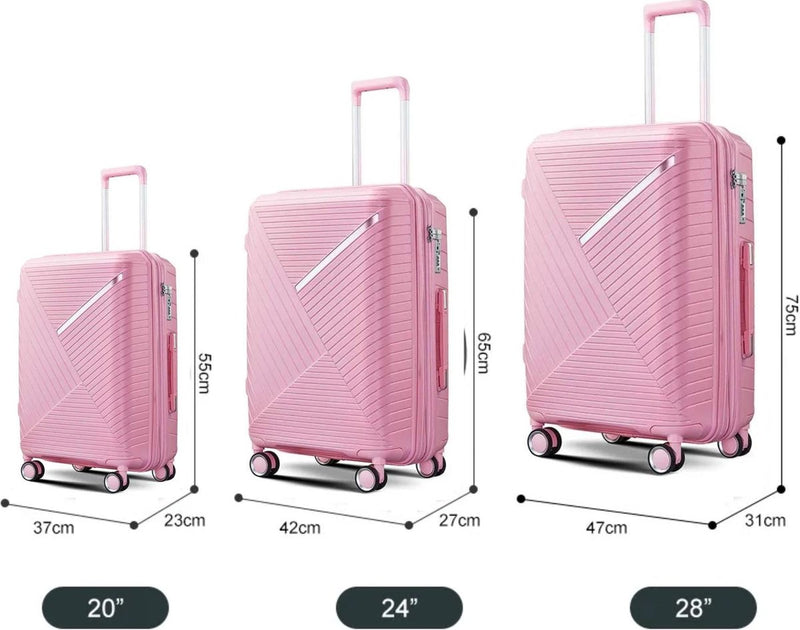 Traveleo Suitcase set 3-piece - Combination lock - Lightweight - Travel suitcase - Pink
