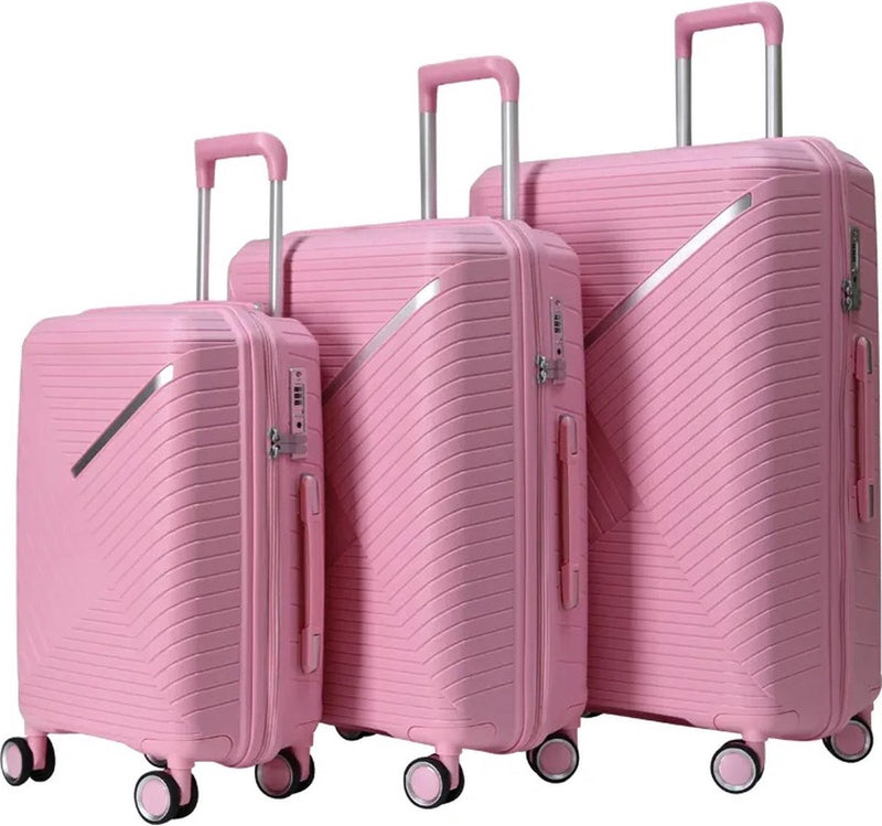 Traveleo Kofferset 3-teilig – Zahlenschloss – Leicht – Reisekoffer – Pink