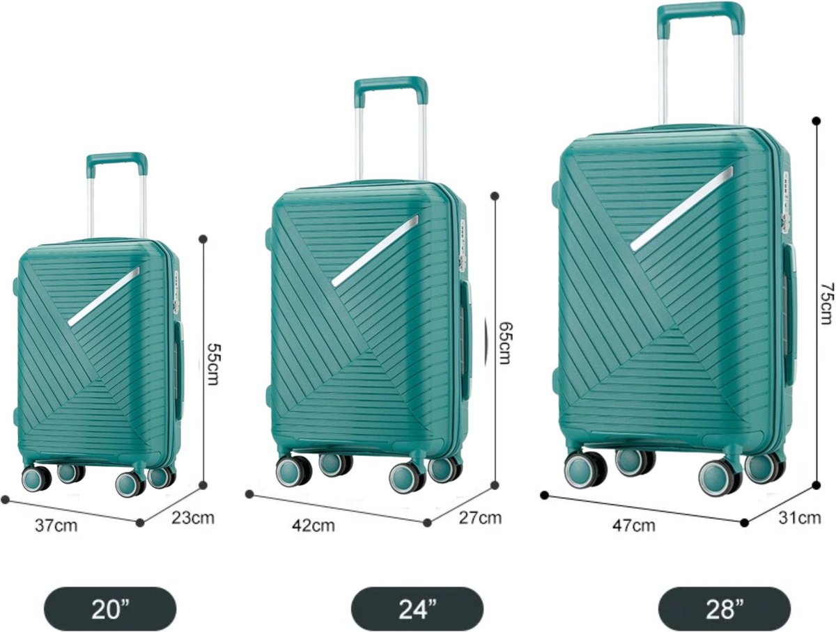 Traveleo Suitcase set 3-piece - Combination lock - Lightweight - Travel suitcase - Turquoise