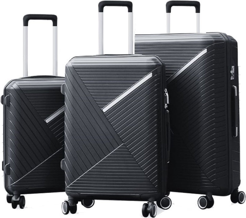 Traveleo Suitcase set 3-piece - Combination lock - Lightweight - Travel suitcase - Black