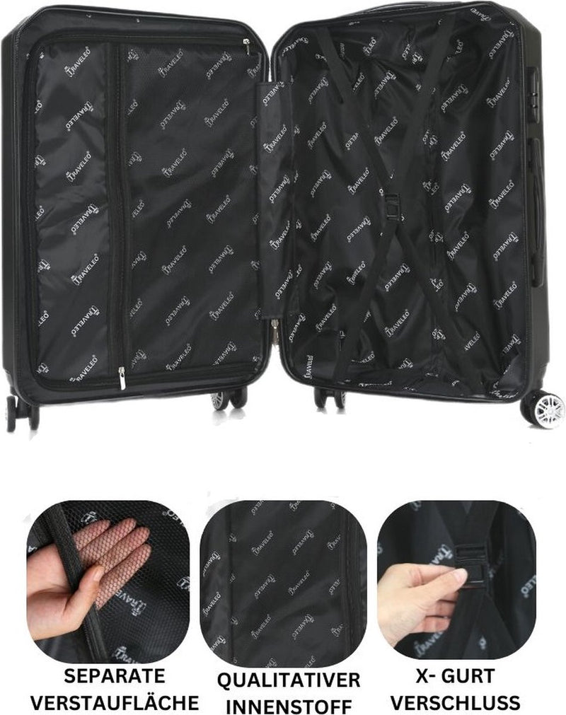 Traveleo Suitcase Set Black - Combination Lock - Lightweight - Travel Suitcase - Travel Luggage