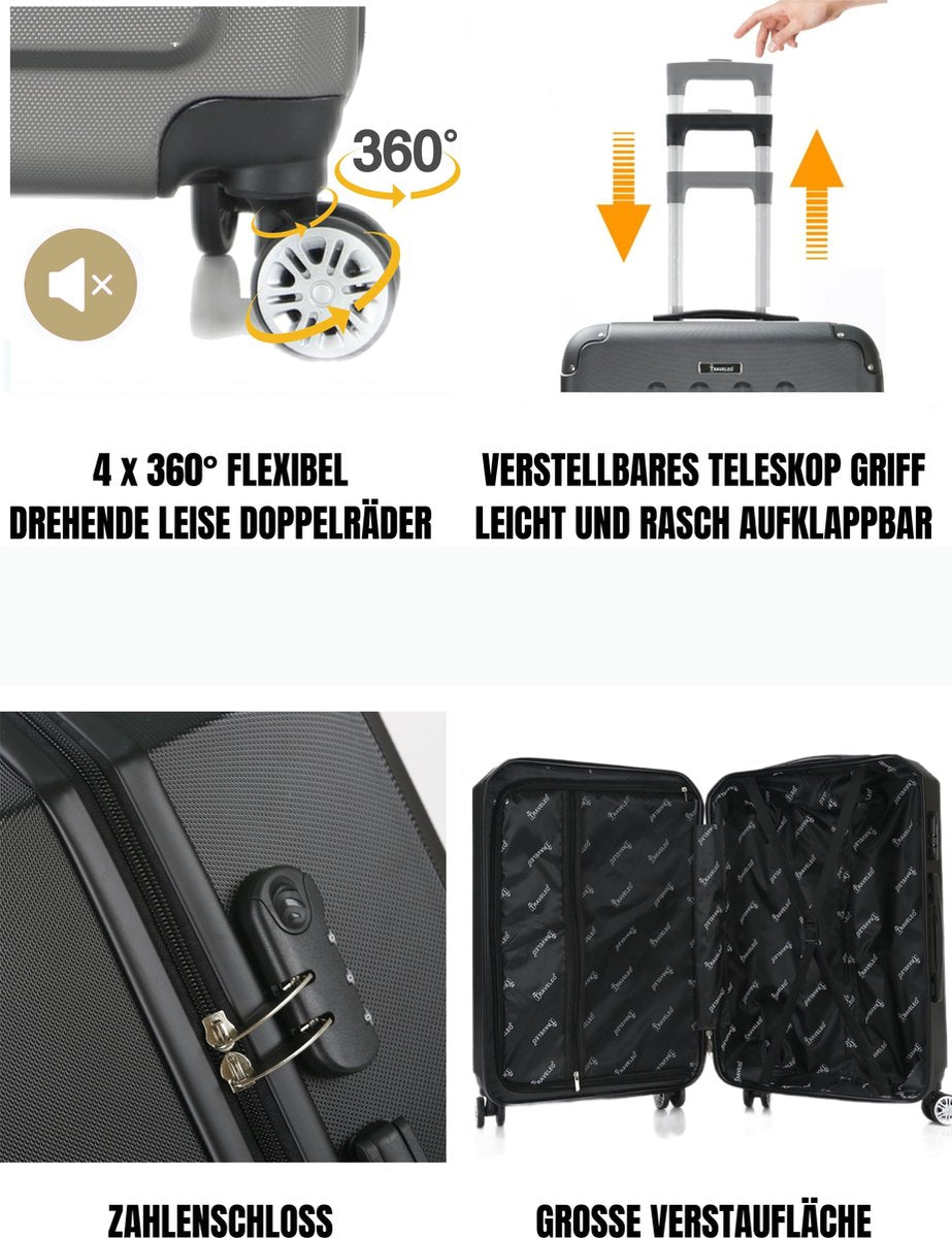 Traveleo Kofferset Zwart - Cijferslot - Lichtgewicht - Reiskoffer - Travel Luggage