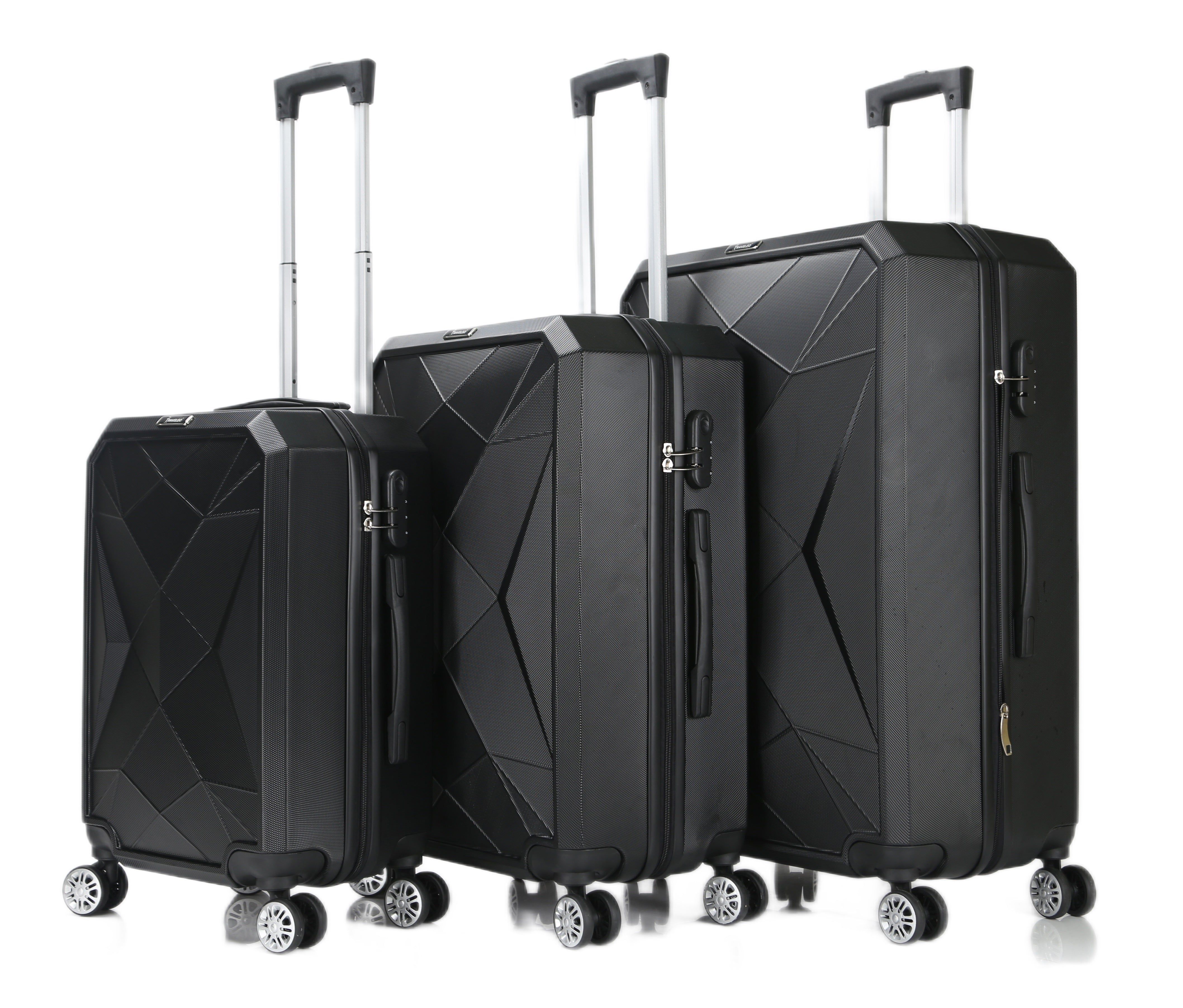 Traveleo Diamond Kofferset Zwart - Cijferslot - Lichtgewicht - Reiskoffer - Travel Luggage - TEKZEN