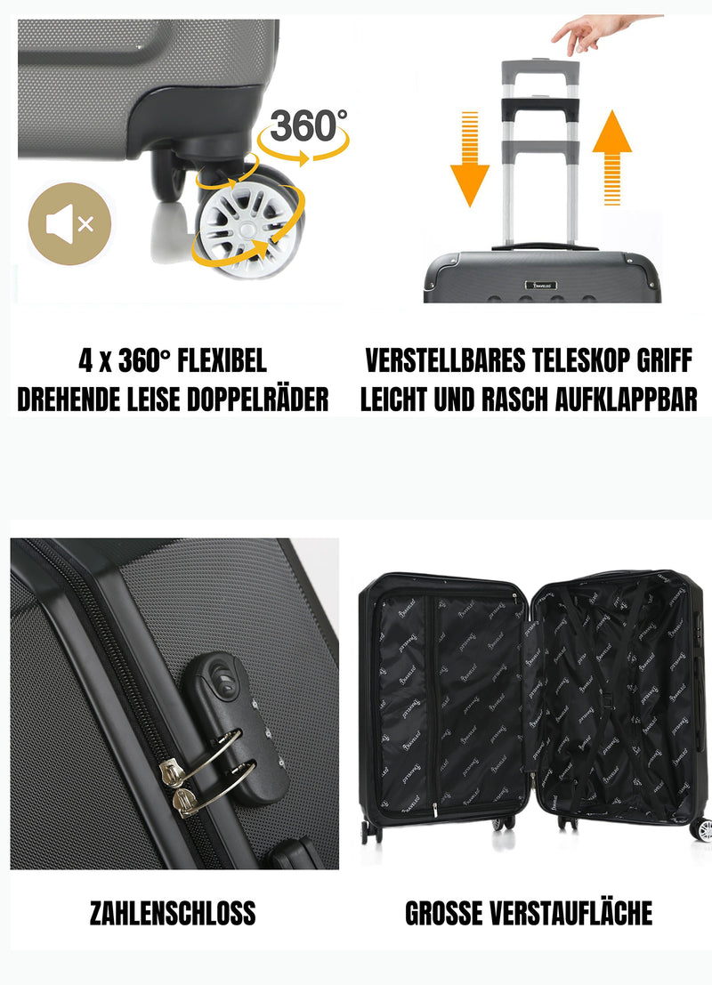 Traveleo Diamond Kofferset Zwart - Cijferslot - Lichtgewicht - Reiskoffer - Travel Luggage