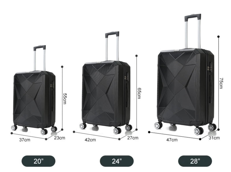 Traveleo Diamond Kofferset Zwart - Cijferslot - Lichtgewicht - Reiskoffer - Travel Luggage