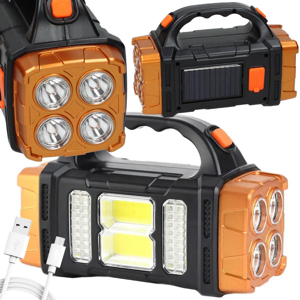Verk Group Dubbele Schijnwerper – USB & Solar Oplaadbaar – 2x COB LED – Powerbank & Noodlamp zaklampen productafbeelding 6