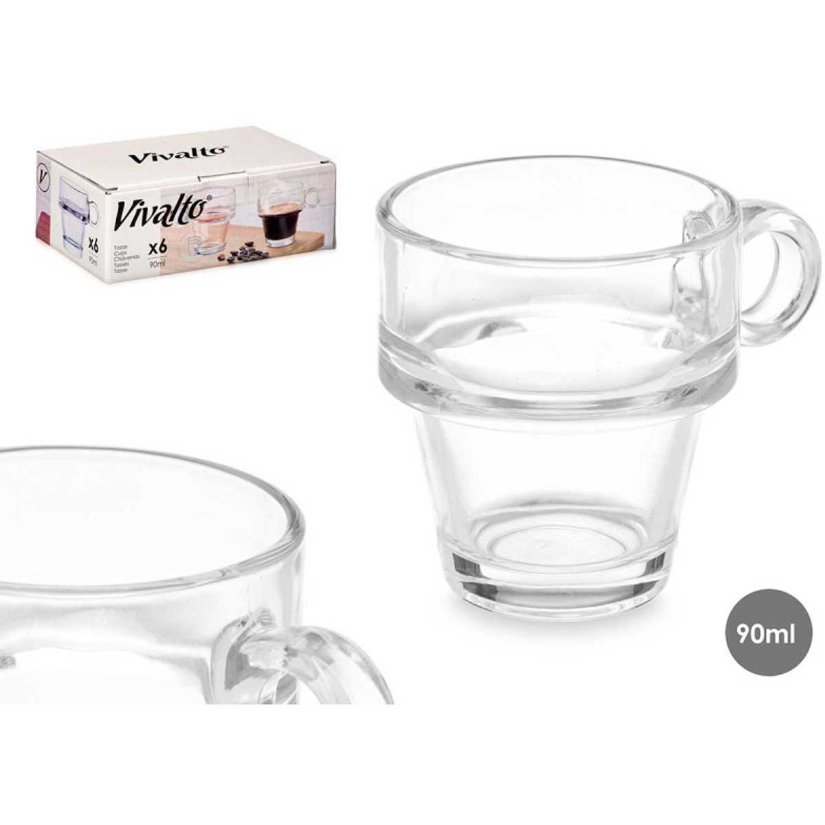 Vivalto Espressokop - Set van 6 - Stapelbaar - 90ml - Espressoglas - Kleine Koffieglas
