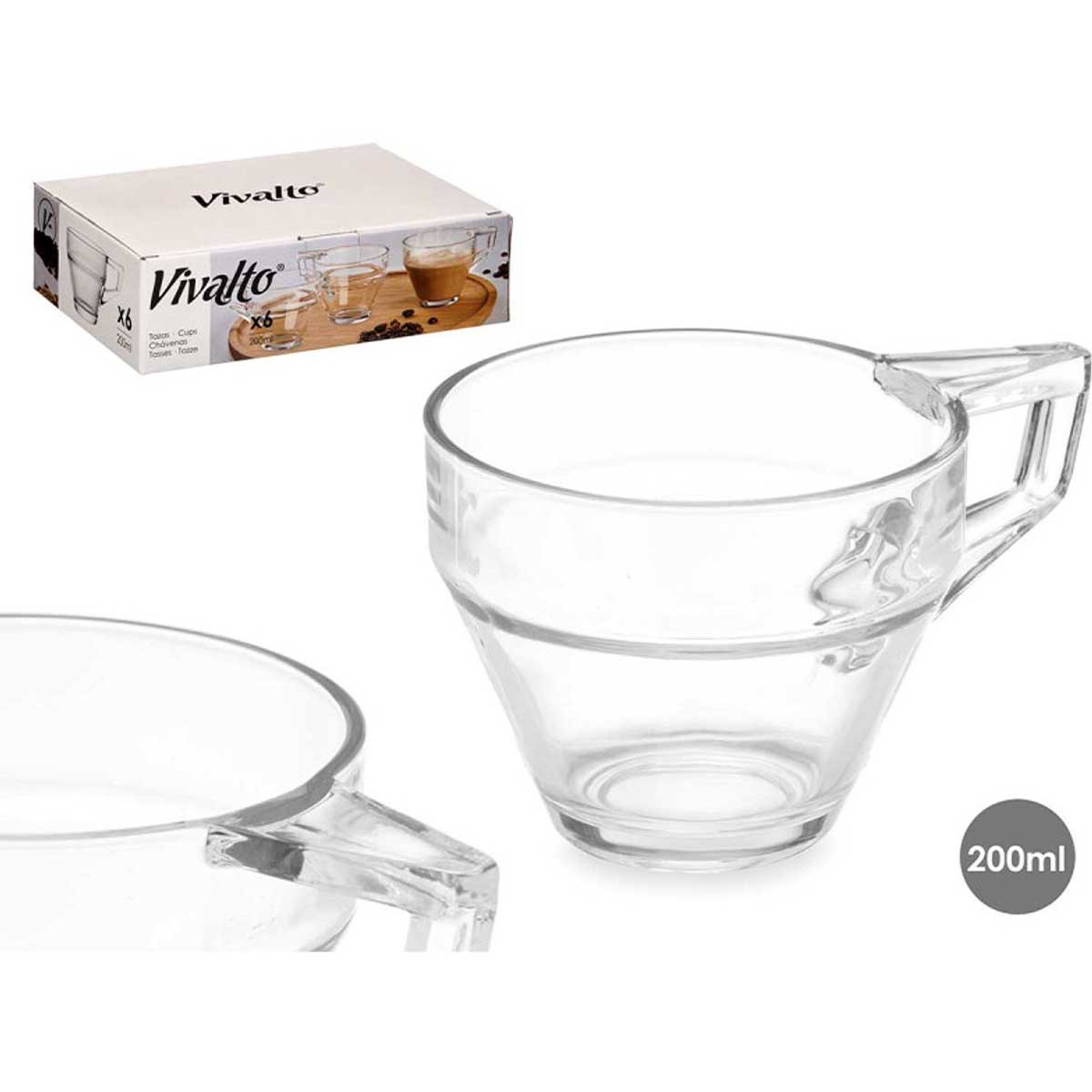 Vivalto Latte Koffieglas met Oor - Set van 6 - 200ml - Theeglas - Koffieglazen - Theeglazen