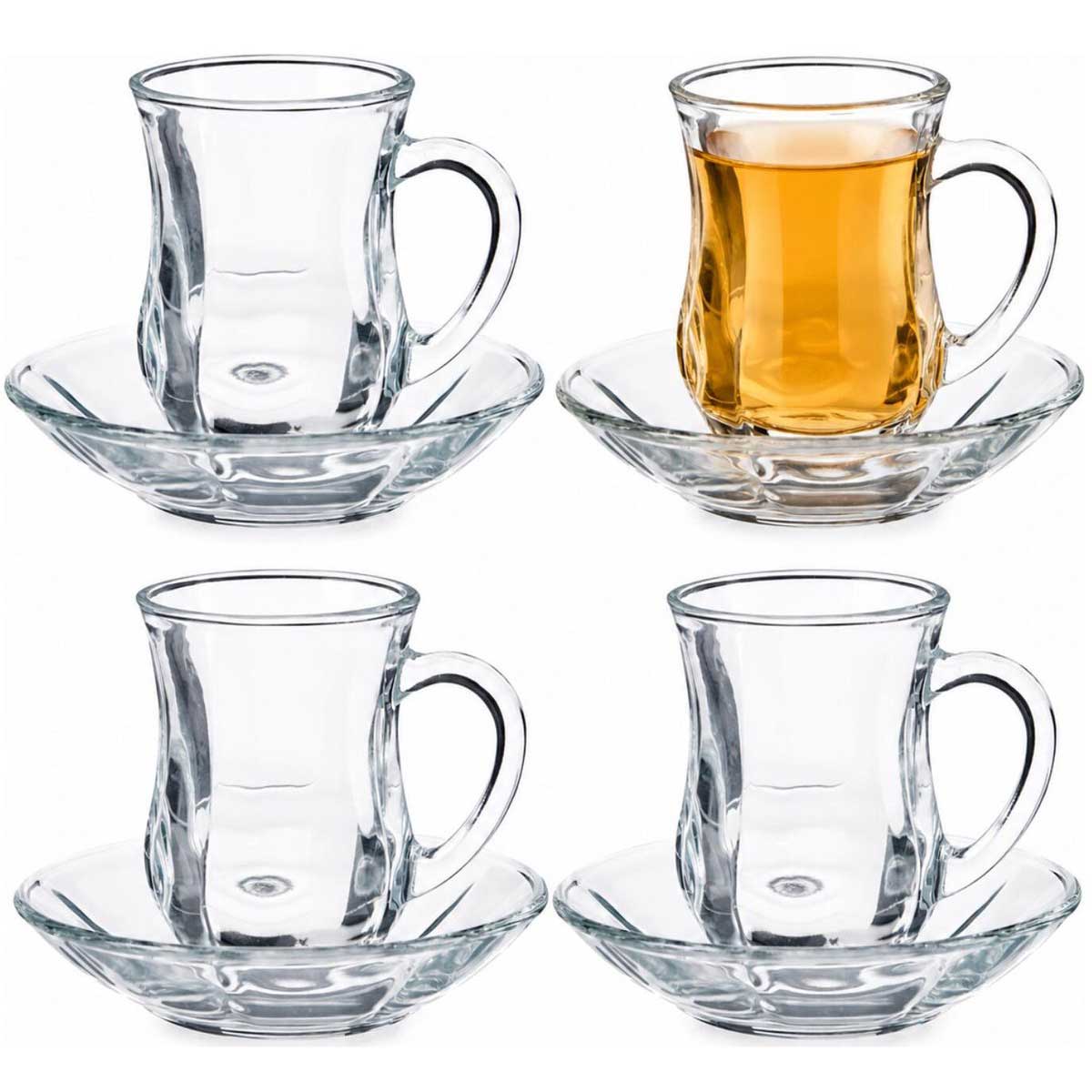 Vivalto Theeglas met Schotel en Oor - 125ml - Set van 4 - Turkse Theeglazen