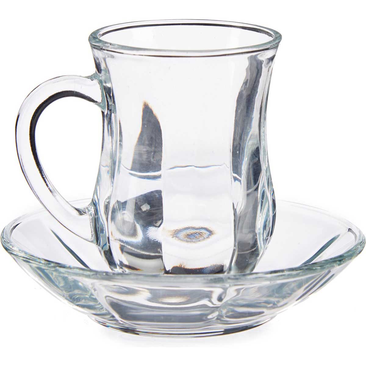 Vivalto Theeglas met Schotel en Oor - 125ml - Set van 4 - Turkse Theeglazen