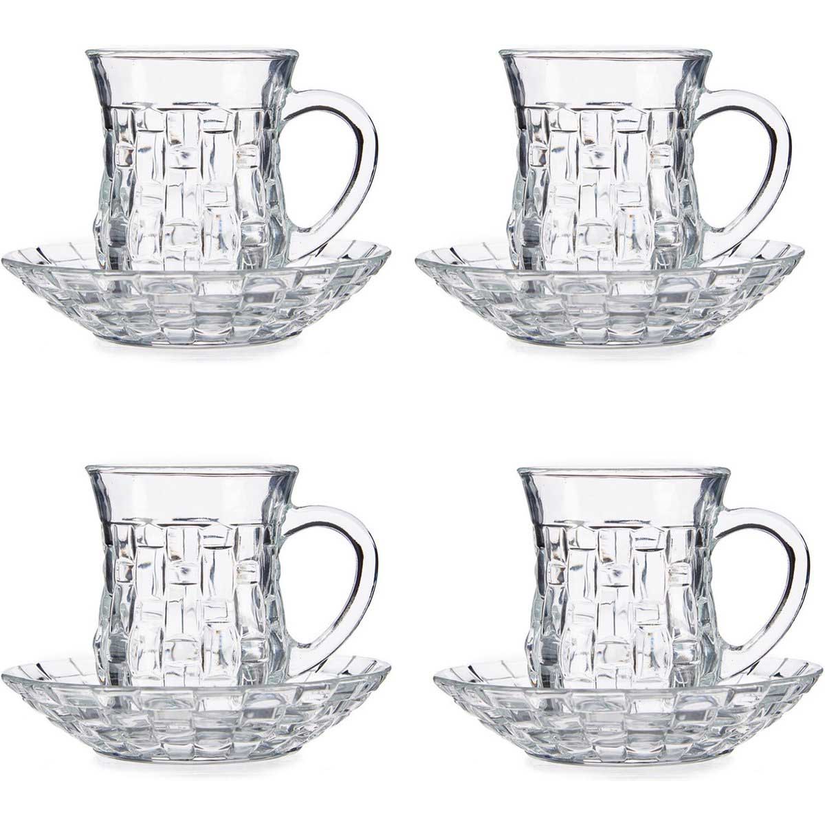 Vivalto Theeglas met Schotel en Oor - 125ml - Set van 4 - Turkse Theeglazen