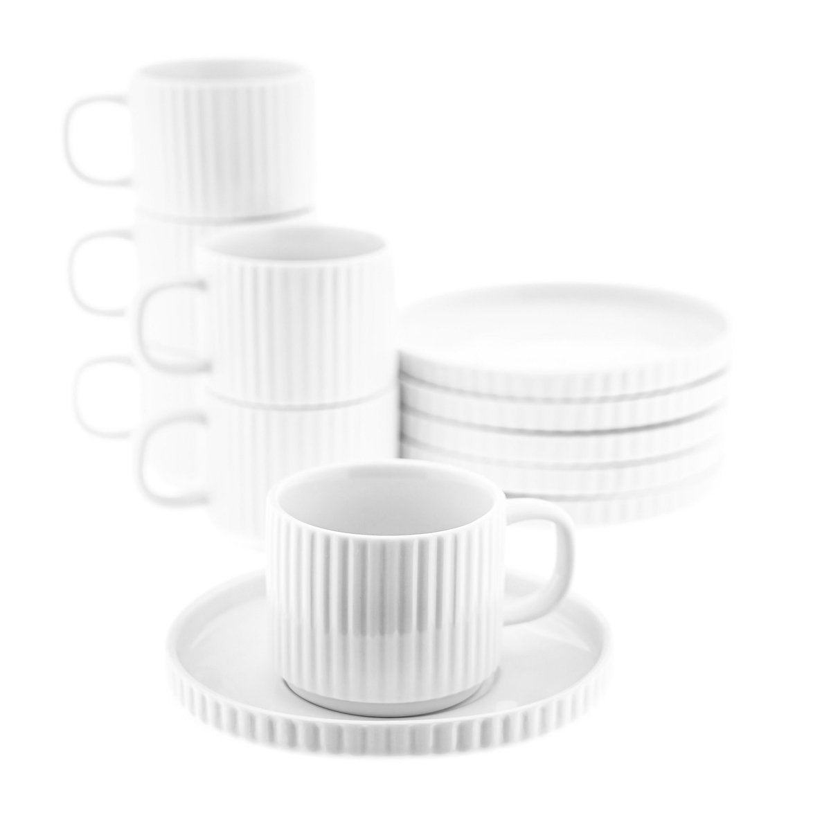 Almina Borneo - Koffieset - 12 - delig - Wit - 220ml - Porselein - Koffiekopjes - TEKZEN
