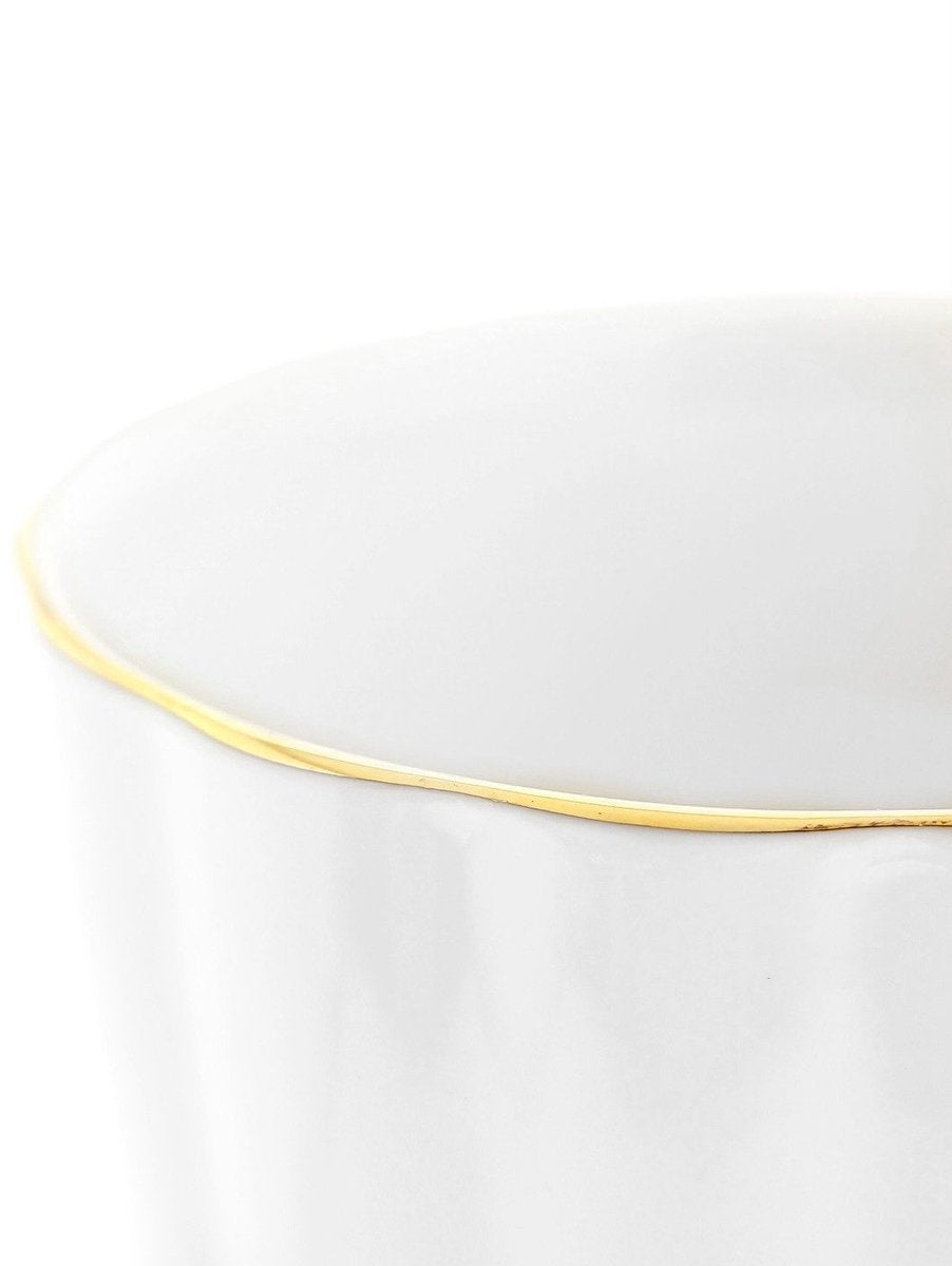 Almina Daisy - Koffiekopjes met Gouden Randje - Set van 2 - Wit - 330ml - Porselein - Koffiekopjes - TEKZEN