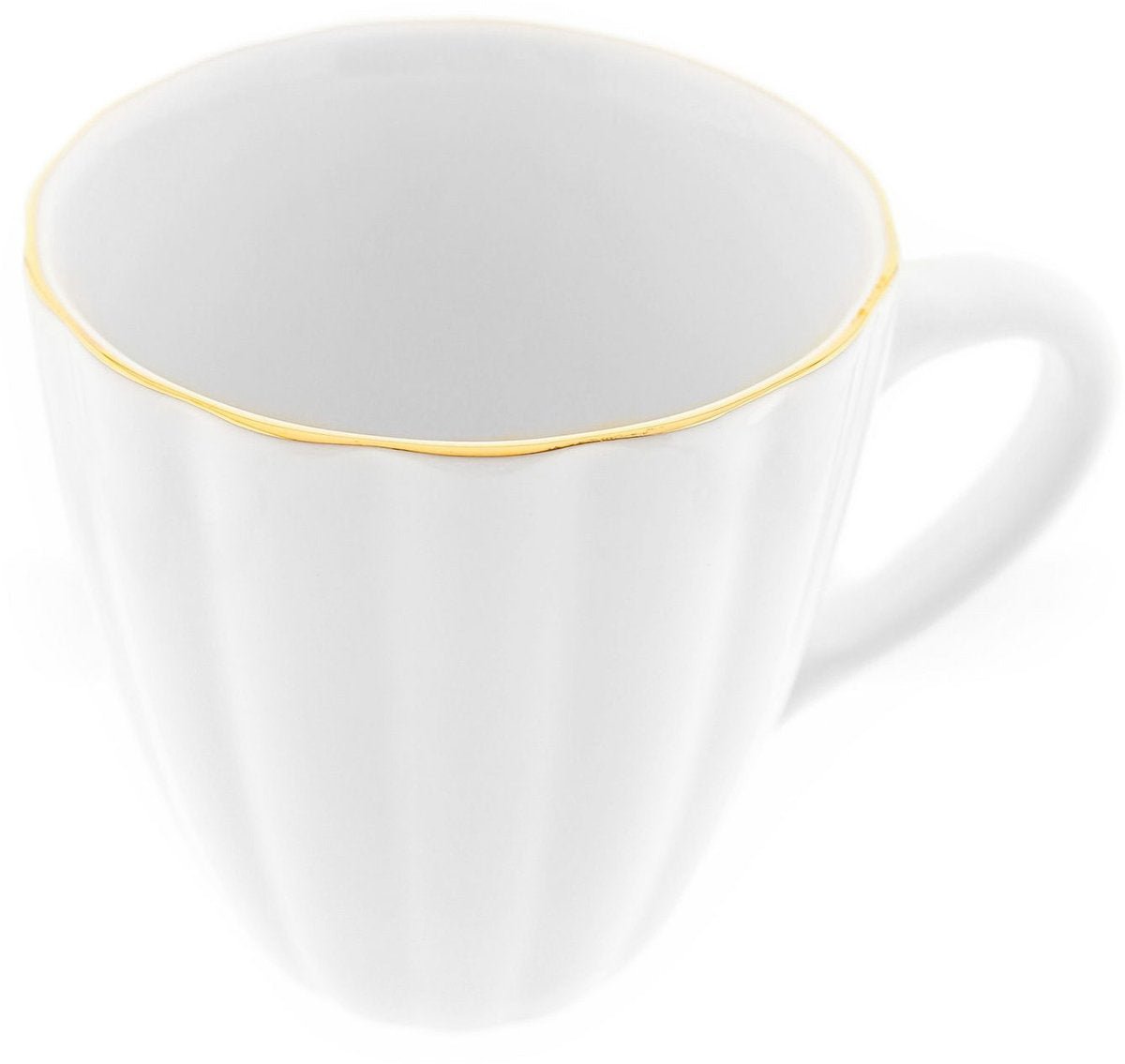 Almina Daisy - Koffiekopjes met Gouden Randje - Set van 2 - Wit - 330ml - Porselein - Koffiekopjes - TEKZEN