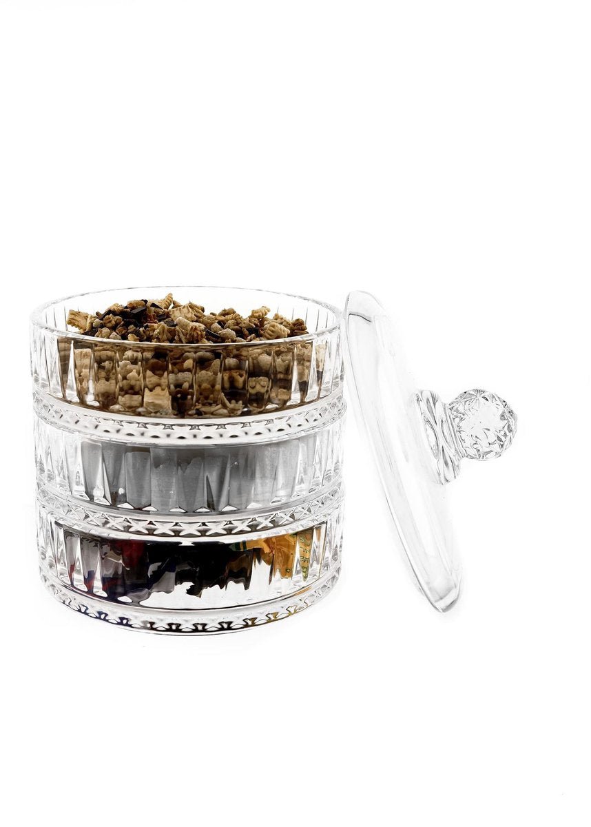 Almina Elisa - Bonbonnière - 3 - Laagse Glazen Voorraadpot - Glazen Snoeppot met Deksel - 16,2 x 13cm - TEKZEN