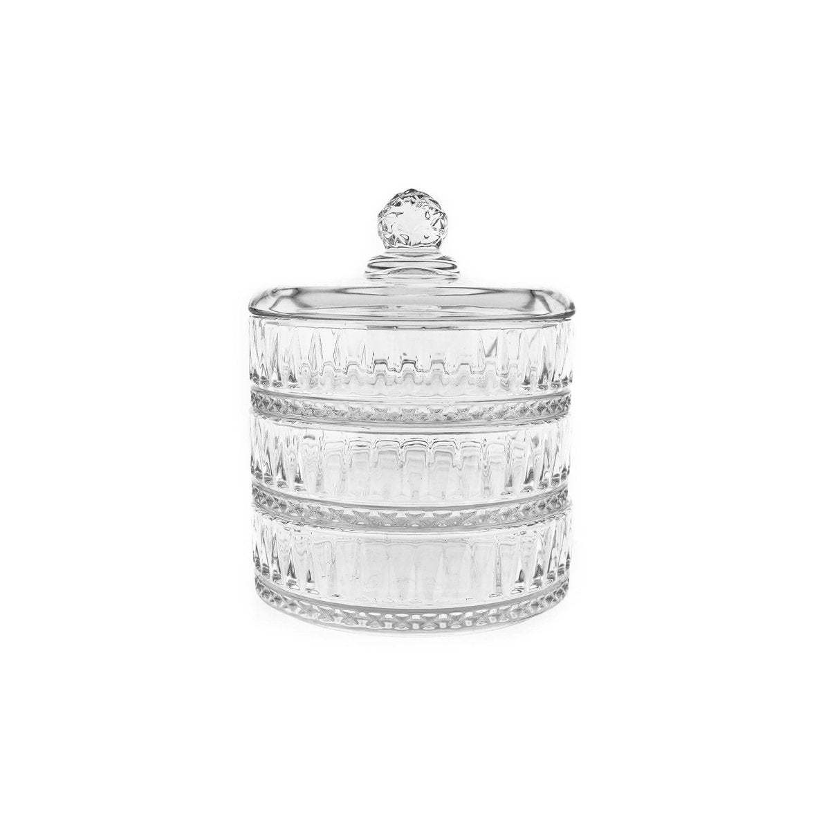 Almina Elisa - Bonbonnière - 3 - Laagse Glazen Voorraadpot - Glazen Snoeppot met Deksel - 16,2 x 13cm - TEKZEN