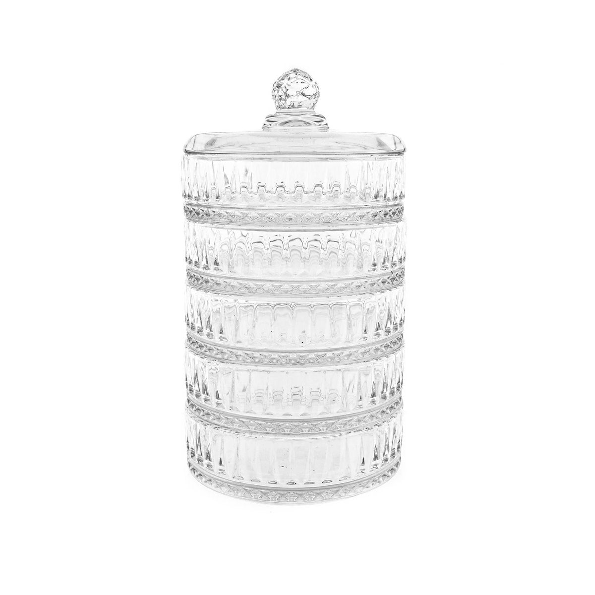 Almina Elisa - Bonbonnière - 5 - Laagse Glazen Voorraadpot - Glazen Snoeppot met Deksel - 23,6 x 13cm - TEKZEN