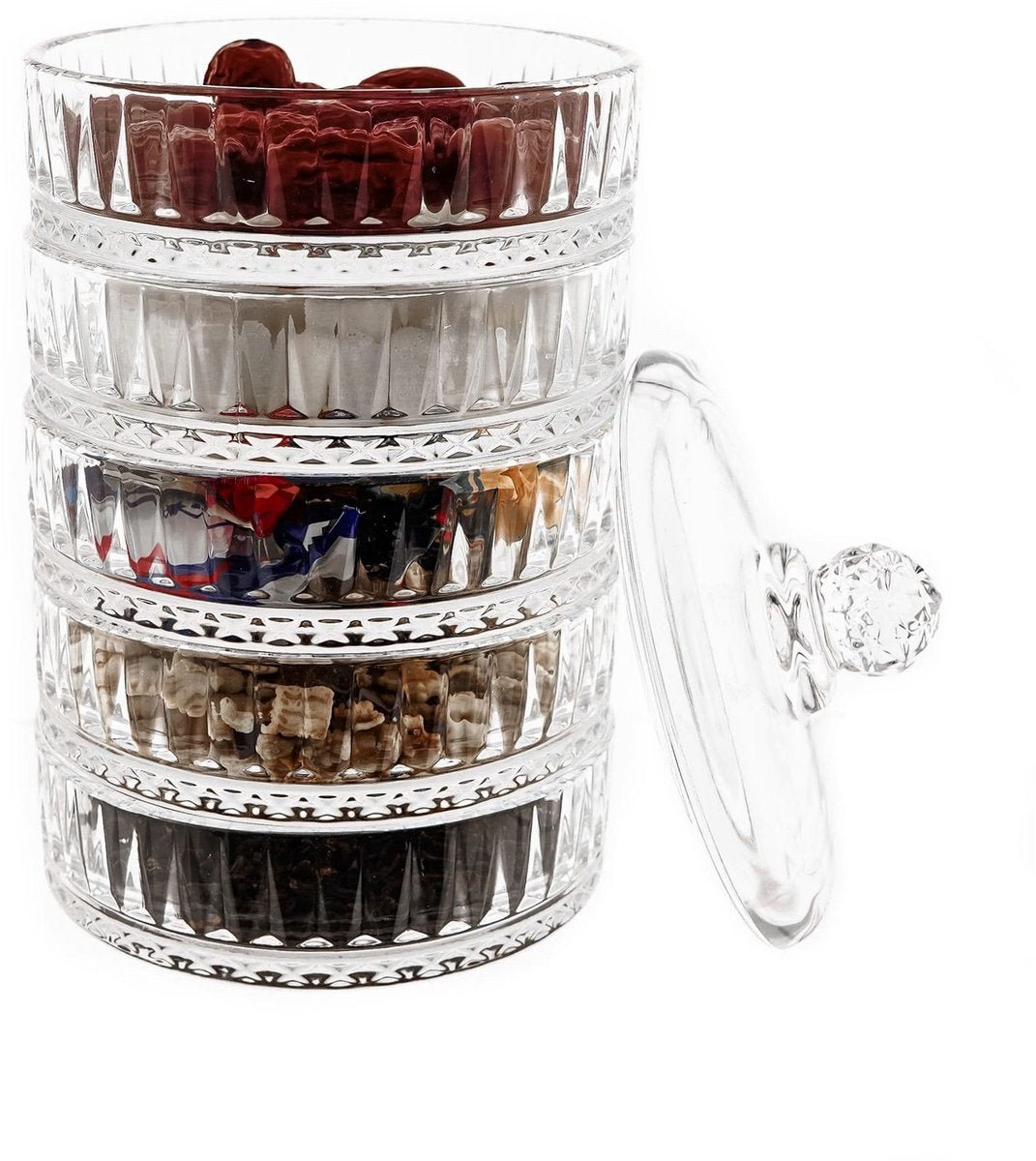 Almina Elisa - Bonbonnière - 5 - Laagse Glazen Voorraadpot - Glazen Snoeppot met Deksel - 23,6 x 13cm - TEKZEN