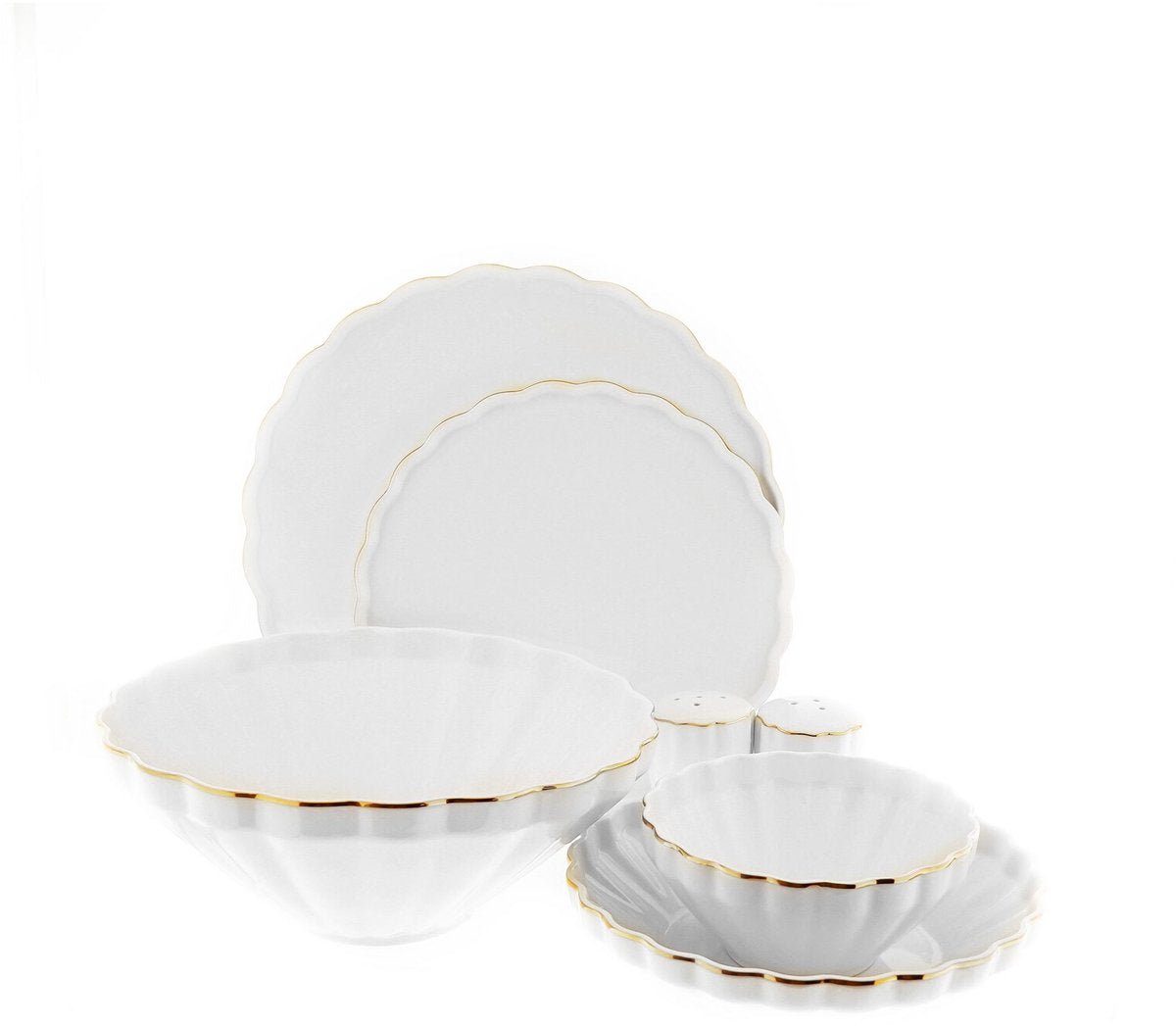 Almina Flores - Porseleinen Serviesset - 27 - delig - Wit/Goud - 6 - Persoons - Dinerset - TEKZEN