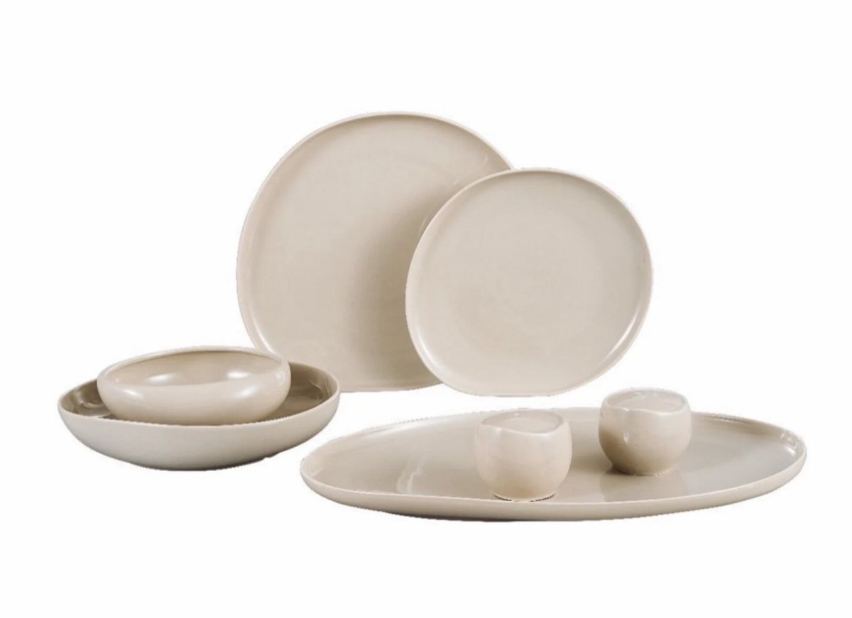 Almina Wave Biscuit - Porseleinen Serviesset - 27 - delig - Crème - 6 - Persoons - Dinerset - TEKZEN